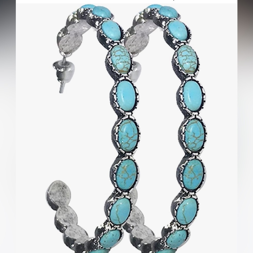 Turquoise Bohemian Dangle Metal Faux Hoop Boho Beaded Western Earrings